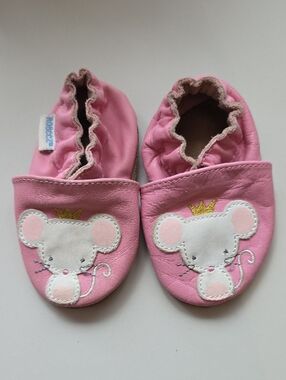Robeez Pink Mouse Soft Leather Slip-On Shoes 0-6M